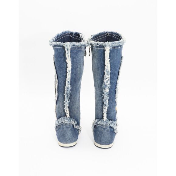 Vintage y2k 90s Boots Mid Calf Denim Boots Festival Rave Size 38 - Picture 4 of 6